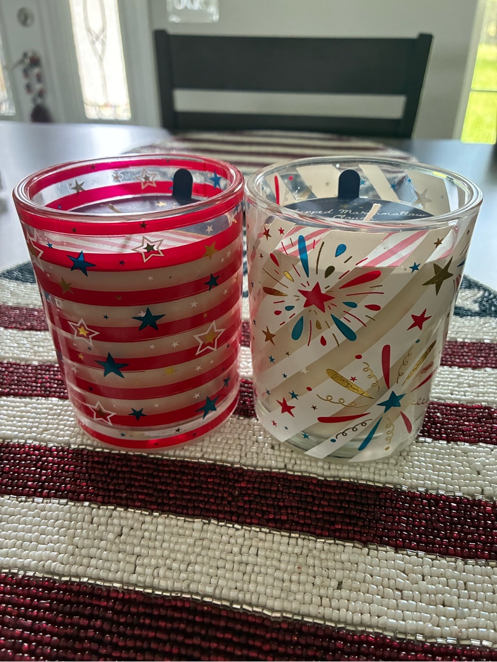 Patriotic Star Stripe Candle -Red, White & Blue